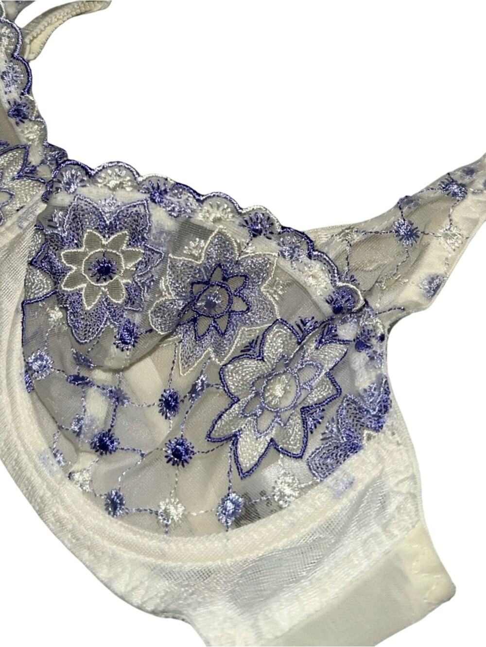 Freya Women’s Size 34B Cream Purple Lavender Embroidered Floral Lace Bra